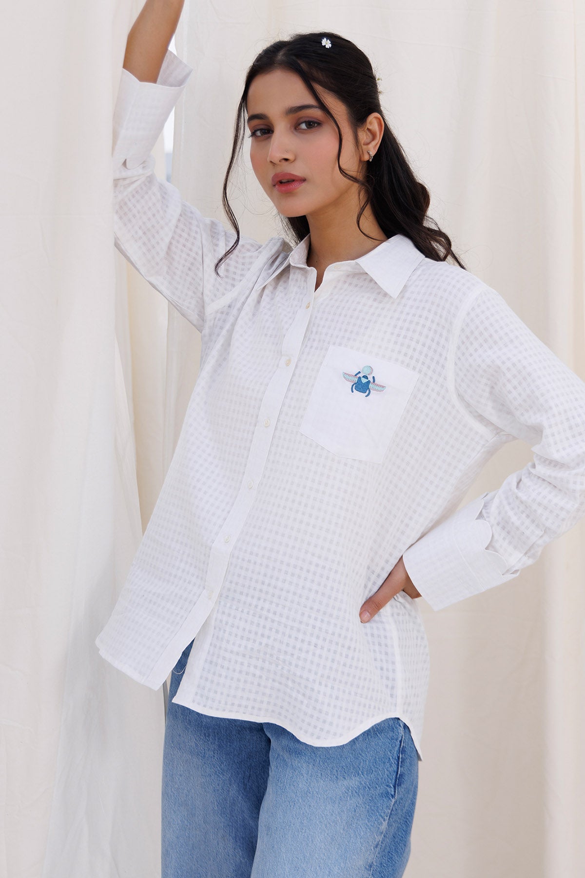Buy White Check Handwoven Shirt by Label Surabhi Raj for women online at ScrollnShops